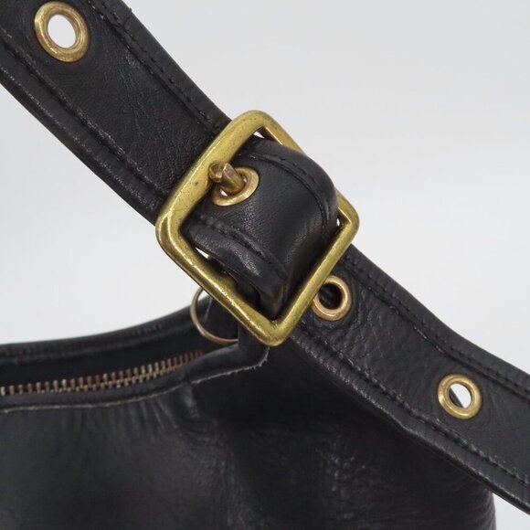VTG First Class Black Genuine Leather Buckle Strap Bucket Bag Shoulder Handbag - Picture 5 of 13